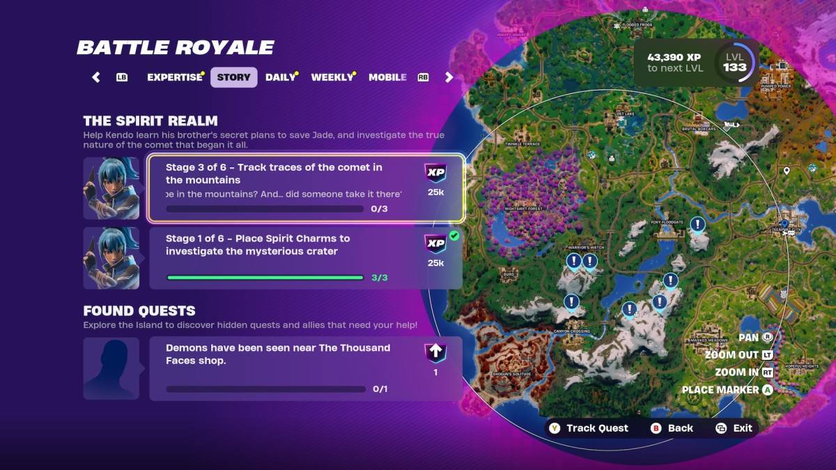 Locais de mapas para traços do cometa em Fortnite.