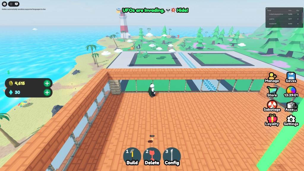 A player observing UFOs in Build Defense