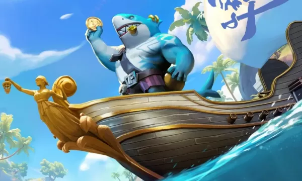 a shark pirate stands on a ship