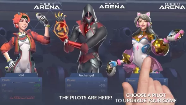Interface de personnalisation des pilotes dans Mech Arena montrant les modifications de statistiques